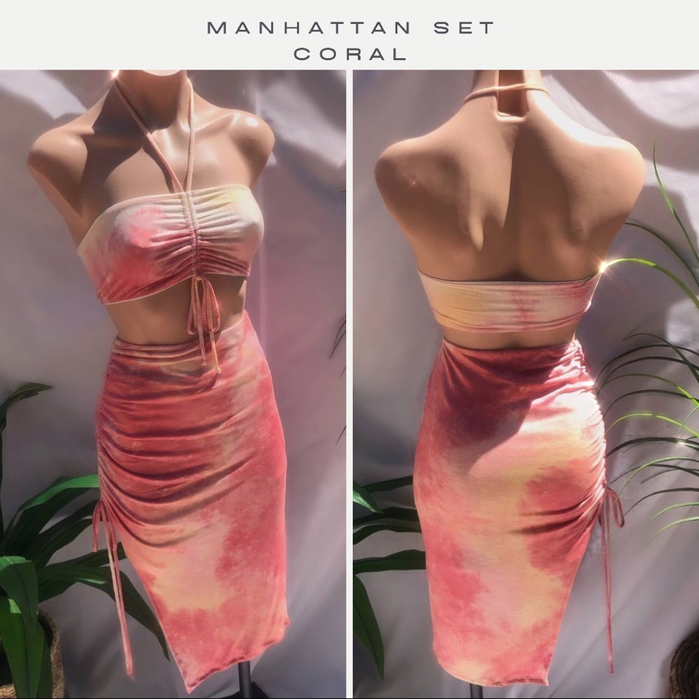 Coral Two Piece Skirt Set